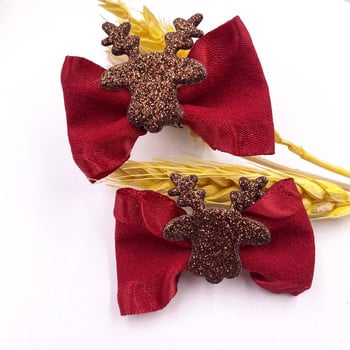 Цветен коледен декор за парти 37*52 мм Червена сатенена панделка на ръка Сватбени апликации с лък Кръпки Направи си сам Коледни лъкове Аксесоари