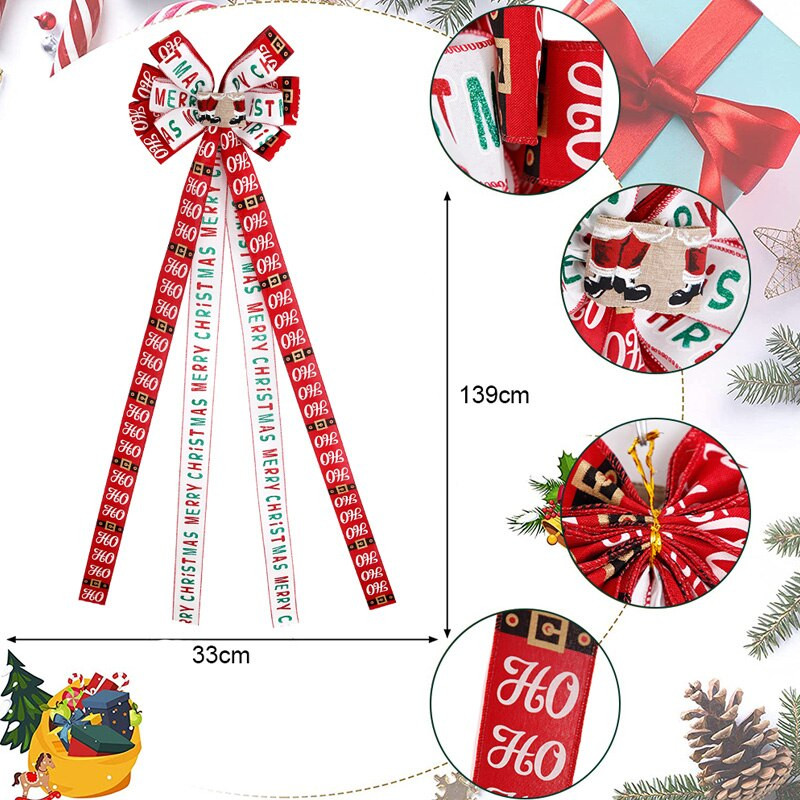 Veliki ukrasi za božićno drvce imitacija zvjezdice od konoplje, vrpca, čvor, novogodišnja mašna za kućnu zabavu
