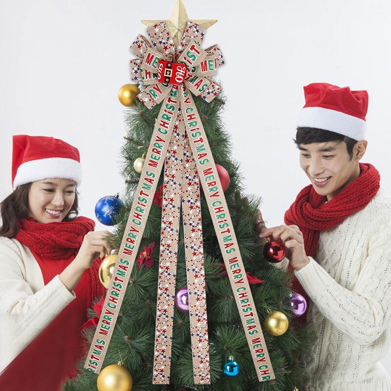 Veliki ukrasi za božićno drvce imitacija zvjezdice od konoplje, vrpca, čvor, novogodišnja mašna za kućnu zabavu