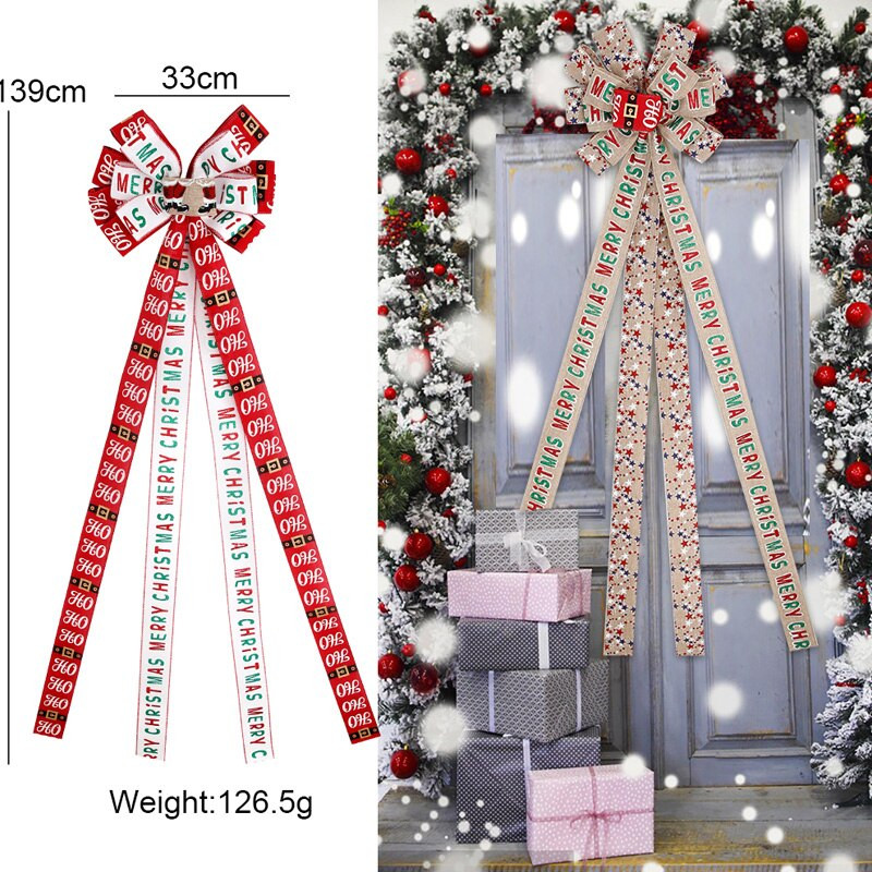 Veliki ukrasi za božićno drvce imitacija zvjezdice od konoplje, vrpca, čvor, novogodišnja mašna za kućnu zabavu