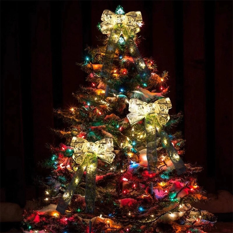 Velika božićna svjetleća mašna s tiskanom crvenom zlatnom bojom i LED svjetlima Božićni rukotvorinski darovi Mašna Dekoracija Božićni pribor