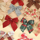 100 бр./лот плътни карирани украси за коледно дърво Linene Bow RibbonBows For Christmas