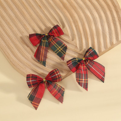100 бр./лот плътни карирани украси за коледно дърво Linene Bow RibbonBows For Christmas