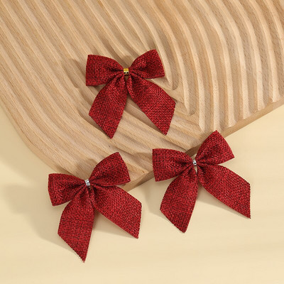 100 бр./лот плътни карирани украси за коледно дърво Linene Bow RibbonBows For Christmas