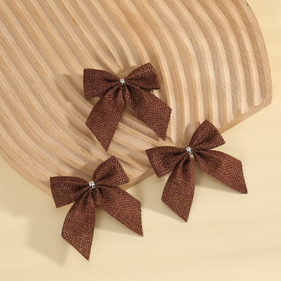 100 бр./лот плътни карирани украси за коледно дърво Linene Bow RibbonBows For Christmas