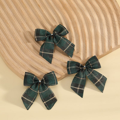 100 бр./лот плътни карирани украси за коледно дърво Linene Bow RibbonBows For Christmas