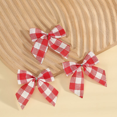 100 бр./лот плътни карирани украси за коледно дърво Linene Bow RibbonBows For Christmas
