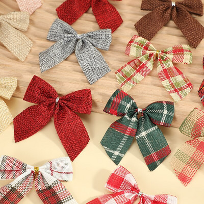 100 бр./лот плътни карирани украси за коледно дърво Linene Bow RibbonBows For Christmas
