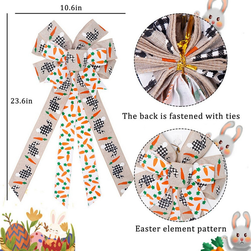 Uskršnja mašna Dekoracija Zec Mrkva Leptir mašna Dekoracija DIY Uskrsna kućna vrata Viseći privjesak za zabavu Poklon Festival Dropship