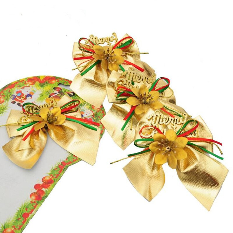 10x10cm zlatne boje Božićni ukrasi s mašnama 4kom Ukrašeni vijenci za božićno drvce Pozlaćena tkanina Ukrasi s mašnama