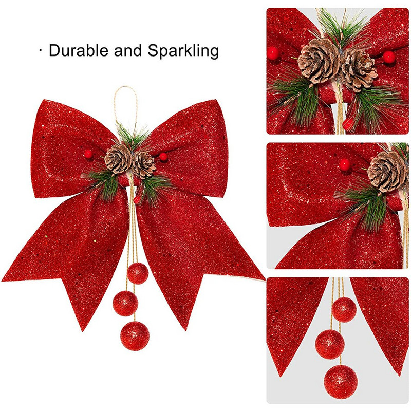 4 tk/partii suur punane kuldne sädelev jõululindiga vibu jõulupuu kaunistus kodukaunistuseks