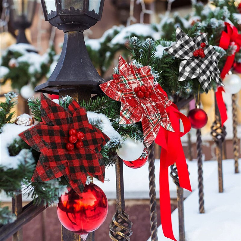 10 TK uus ruuduline jõululill jõulukaunistused jõulupuu kaunistus lilled jõulukaunistus simulatsioonililled