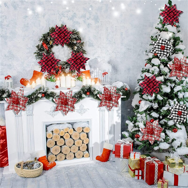 10 TK uus ruuduline jõululill jõulukaunistused jõulupuu kaunistus lilled jõulukaunistus simulatsioonililled