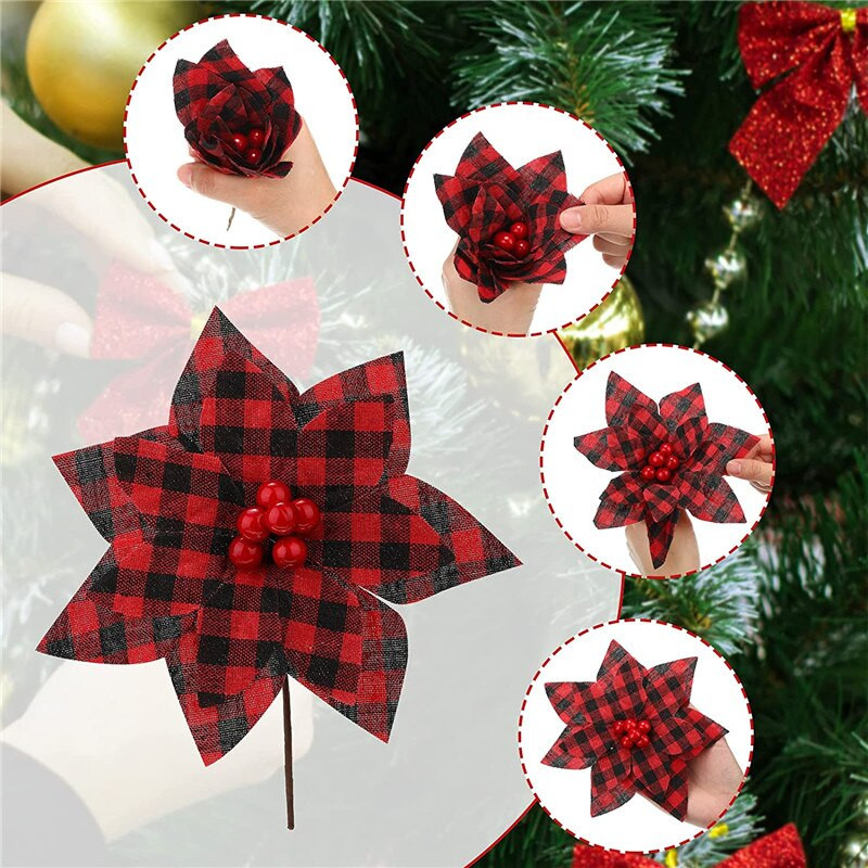 10 TK uus ruuduline jõululill jõulukaunistused jõulupuu kaunistus lilled jõulukaunistus simulatsioonililled