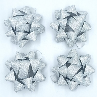 5τμχ 7,5cm Glitter Star Bows, Χριστουγεννιάτικα Μεταλλικοί Φιόγκοι, Δώρο Φιόγκοι Συσκευασία Δώρου Διακόσμηση