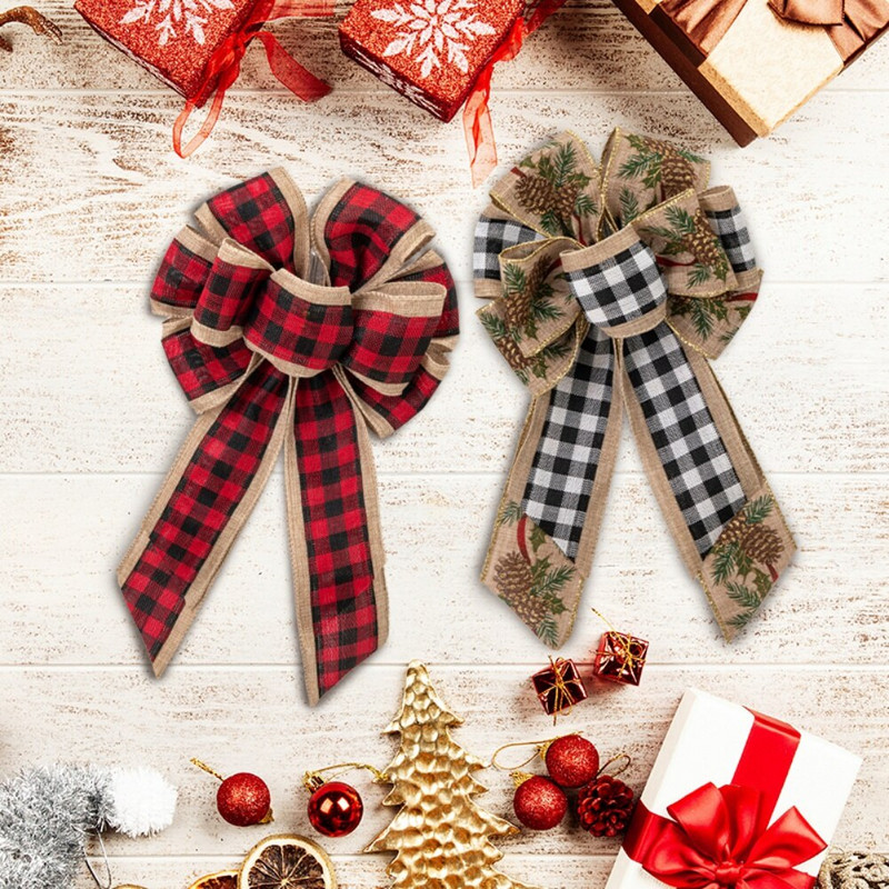 Velike karirane mašne Puna mašna Božićni ukrasi Božićno drvce Mašna Dekoracija doma Vijenci Privjesci za božićno drvce