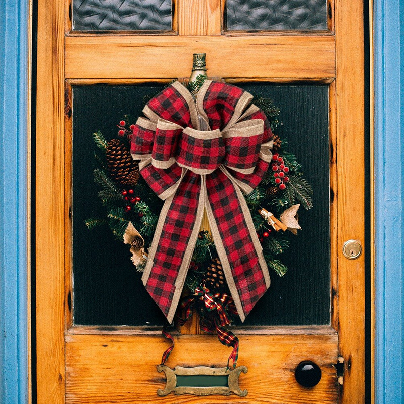 Velike karirane mašne Puna mašna Božićni ukrasi Božićno drvce Mašna Dekoracija doma Vijenci Privjesci za božićno drvce