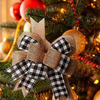 Λινό Χριστουγεννιάτικο Φιόγκο Καρό Ινώδες Ραφή Λινό Φιόγκος Χαρούμενα Χριστουγεννιάτικα Διακοσμητικά για Χριστουγεννιάτικα Στολίδια Σπιτιού Navidad 2023