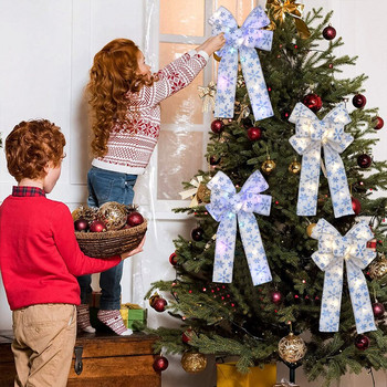 Όμορφα χριστουγεννιάτικα τόξα Προμήθειες χειροτεχνίας Μπλε νιφάδες χιονιού Φιόγκος κορδέλα λάμψης LED Πρωτοχρονιάτικα στολίδια χριστουγεννιάτικου δέντρου natal