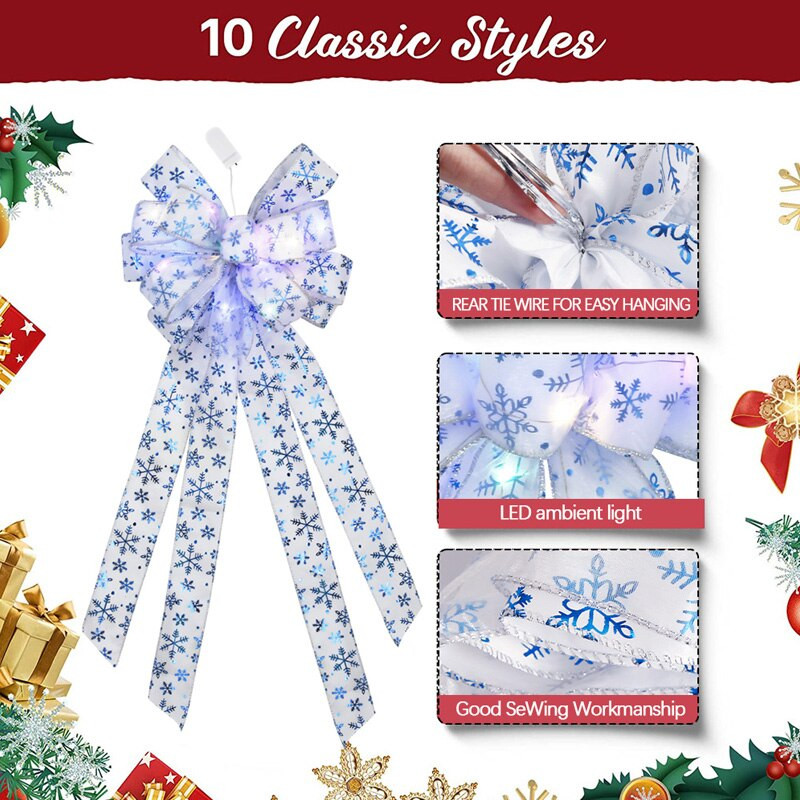 Gražūs kalėdiniai lankai amatų reikmenys Mėlynos snaigės LED Blizgučiai Juostelė Naujųjų Metų Kalėdų eglutės papuošalai gimimo metu