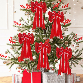 2022 Νέα Χριστουγεννιάτικη Διακόσμηση Φιόγκος Κόκκινος Φιόγκος Διακόσμηση Χριστουγεννιάτικου Δέντρου Λευκή κορδέλα DIY Χριστουγεννιάτικο Φεστιβάλ δώρων για πάρτι