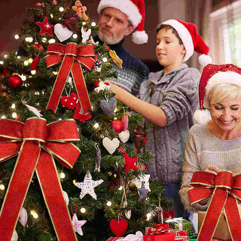 Φιόγκοι Χριστουγεννιάτικο δέντρο Glitter Κορδέλα Φιόγκος Διακοσμητικά Στεφάνια για πάρτι Κόκκινο Διακοσμητικό με Λινάτσα Κρεμαστές Γραβάτες Αρχική