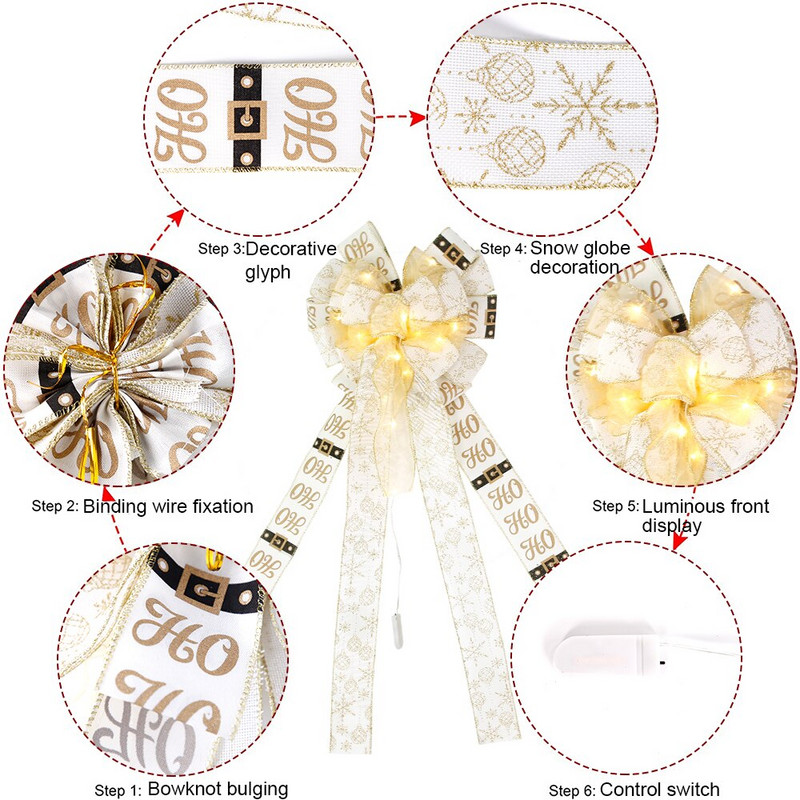 Veliko novo božićno drvce Dekoracija LED Snježna pahulja Sjajna vrpca Čvor Home Božić Nova godina Božićna zabava Dekoracija Dodaci