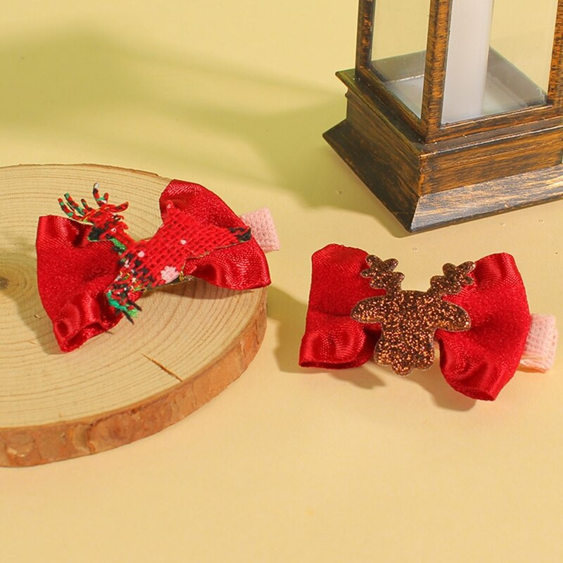 Kalėdiniai Elk Head Bowknot plaukų segtukas vaikams šventiniai plaukų aksesuarai