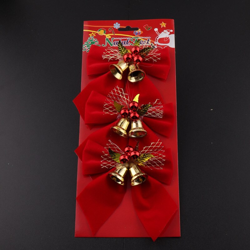 3PCS/Pakiranje Božićni blagdanski ukrasi Crvene mašne sa zvonom za božićno drvce Ukrasni vijenac