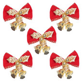 Y1QB 5 бр. Коледен бантик Висящ орнамент Коледен мини лък със звънчета декорации