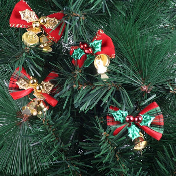 Y1QB 5τμχ Χριστουγεννιάτικο παπιγιόν Κρεμαστό στολίδι Χριστουγεννιάτικο μίνι φιόγκο με διακοσμητικά καμπάνες