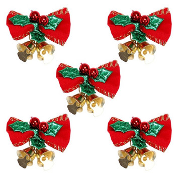 Y1QB 5τμχ Χριστουγεννιάτικο παπιγιόν Κρεμαστό στολίδι Χριστουγεννιάτικο μίνι φιόγκο με διακοσμητικά καμπάνες