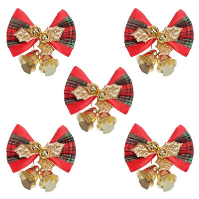 Y1QB 5 бр. Коледен бантик Висящ орнамент Коледен мини лък със звънчета декорации