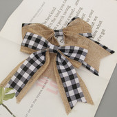 5 бр. Коледен биволски кариран лък Коледен чул кариран лък Коледна украса Лък за коледно дърво Занаяти Декорация на дома