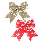 5PCS Ленена снежинка с принт Коледна висулка с лък Червено сива сладка кърпа Големи лъкове Коледна елха Декорация 2022 Navidad Noel Орнамент