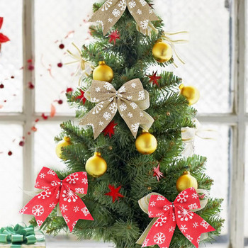 Χριστουγεννιάτικο μενταγιόν με φιόγκο εκτύπωσης 5 τεμ. λινό, κόκκινο γκρι χαριτωμένο ύφασμα Μεγάλοι φιόγκοι Διακόσμηση Χριστουγεννιάτικου δέντρου 2022 Navidad Noel Στολίδι