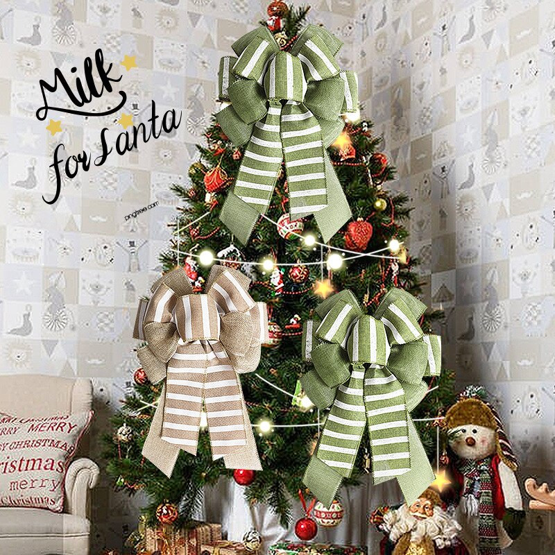 10 kom/lot dvostruke hrpe trakastih božićnih ukrasnih mašni prugama overlock žičane lanene mašne za ukrašavanje božićnog drvca