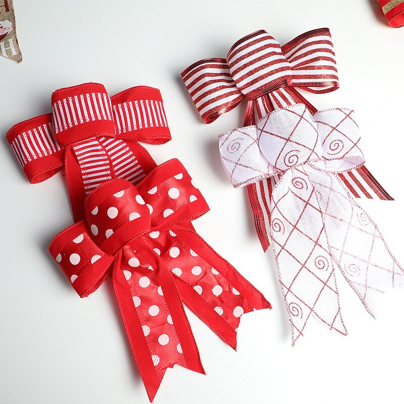 50 kom/lot ukrasne mašne s prugastim točkicama overlock žičane lanene vrpce za božićne ukrase