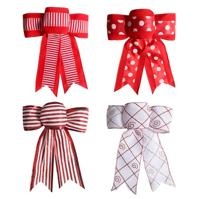 50 kom/lot ukrasne mašne s prugastim točkicama overlock žičane lanene vrpce za božićne ukrase