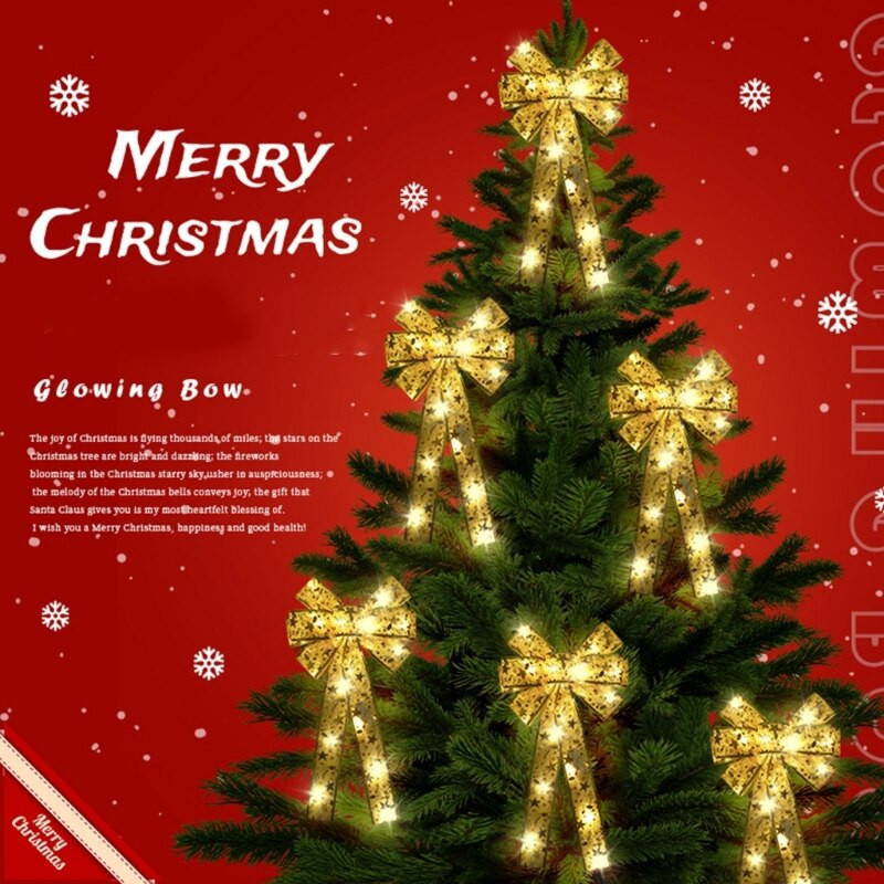 Bowknot de Crăciun cu lumină LED, farmec strălucitor, ornament pentru decorațiuni pentru copii, nuntă, cină romantică, decorare GXMA