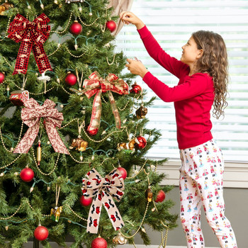 Χριστουγεννιάτικα Φιόγκοι Κρεμαστά Χριστουγεννιάτικα Κρεμαστό Δέντρο Προμήθειες για πάρτι Ρετρό Πρωτοχρονιάτικα Διακοσμητικά σπιτιού Πανί Κόκκινο παπιγιόν DIY Στολίδι Δώρο