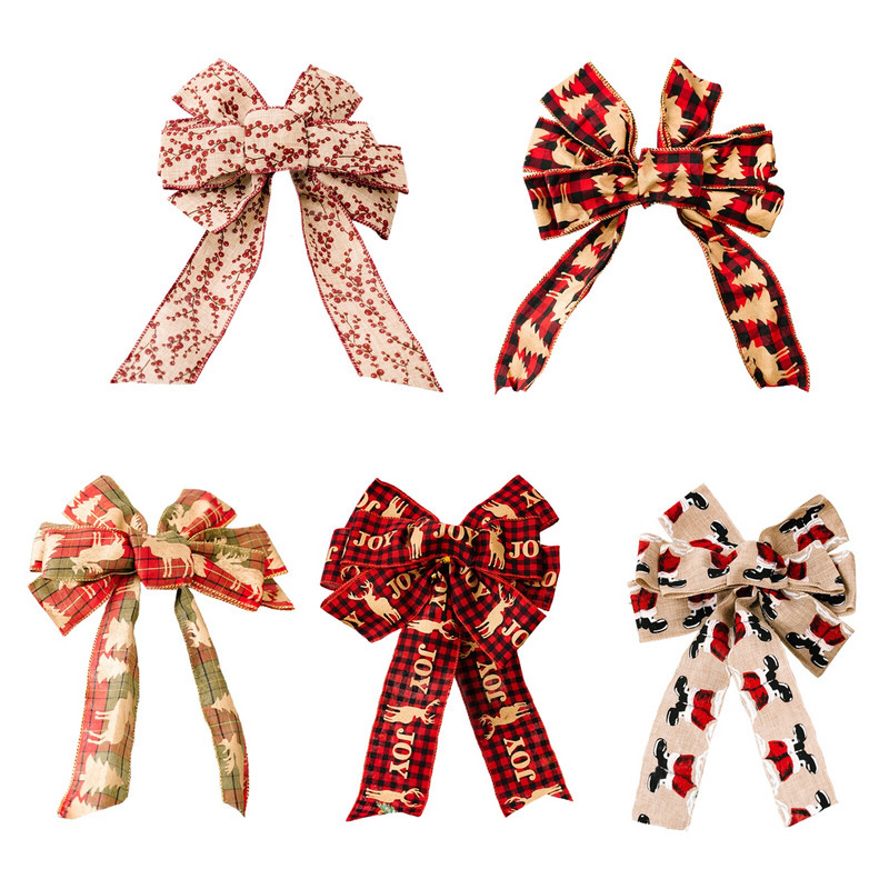 Rippuvad jõuluvibud jõulupuu ripats peotarbed Retro uusaasta kodukaunistused riidest punane vibu sõlm isetegemise kaunistus kingitus