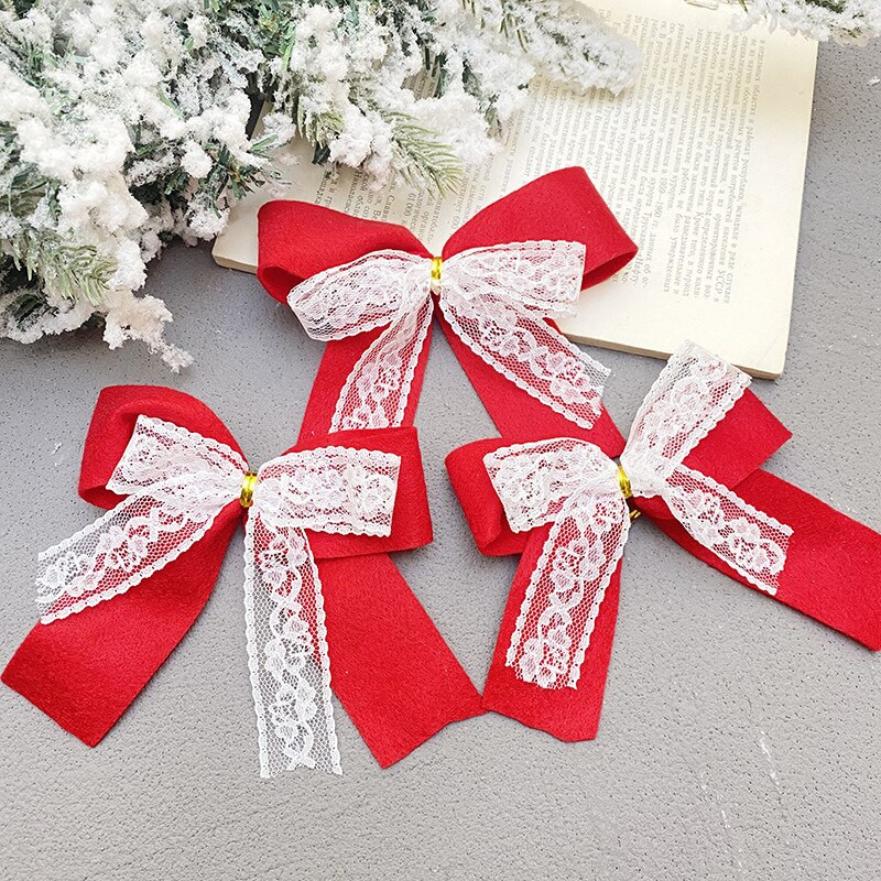 Kalėdų lanko dekoratyviniai reikmenys, flanelė su nėrinių apdaila, lankas, pasidaryk pats, rankų darbo dekoratyviniai priedai Kalėdų puošmena 2022 m.