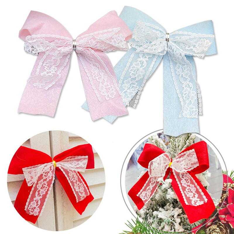 Kalėdų lanko dekoratyviniai reikmenys, flanelė su nėrinių apdaila, lankas, pasidaryk pats, rankų darbo dekoratyviniai priedai Kalėdų puošmena 2022 m.