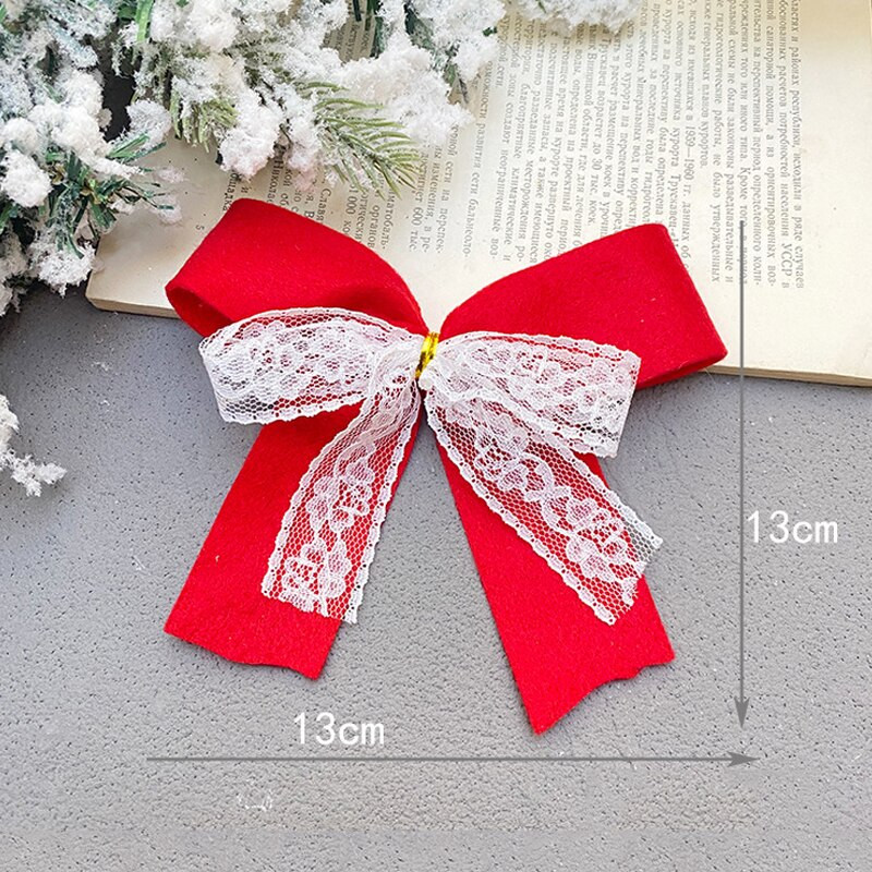 Kalėdų lanko dekoratyviniai reikmenys, flanelė su nėrinių apdaila, lankas, pasidaryk pats, rankų darbo dekoratyviniai priedai Kalėdų puošmena 2022 m.