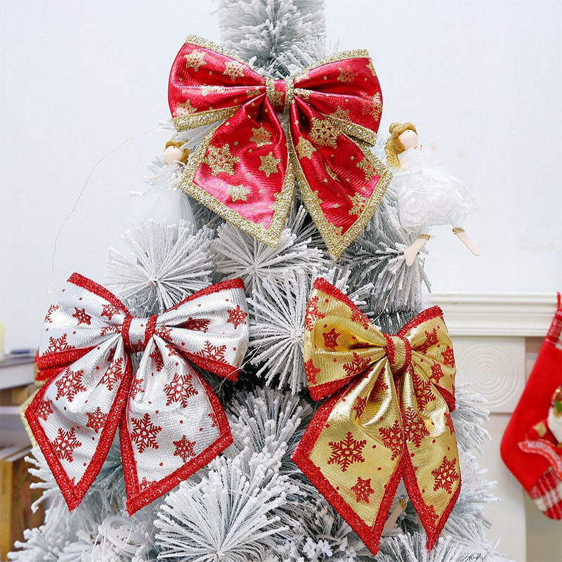 3 buc funde de Crăciun decorațiuni pentru agățat de Paște de Crăciun, auriu, roșu, fulg de zăpadă, ornamente cu fundă, decorațiuni de petrecere pentru acasă, cadou Anul Nou 2022