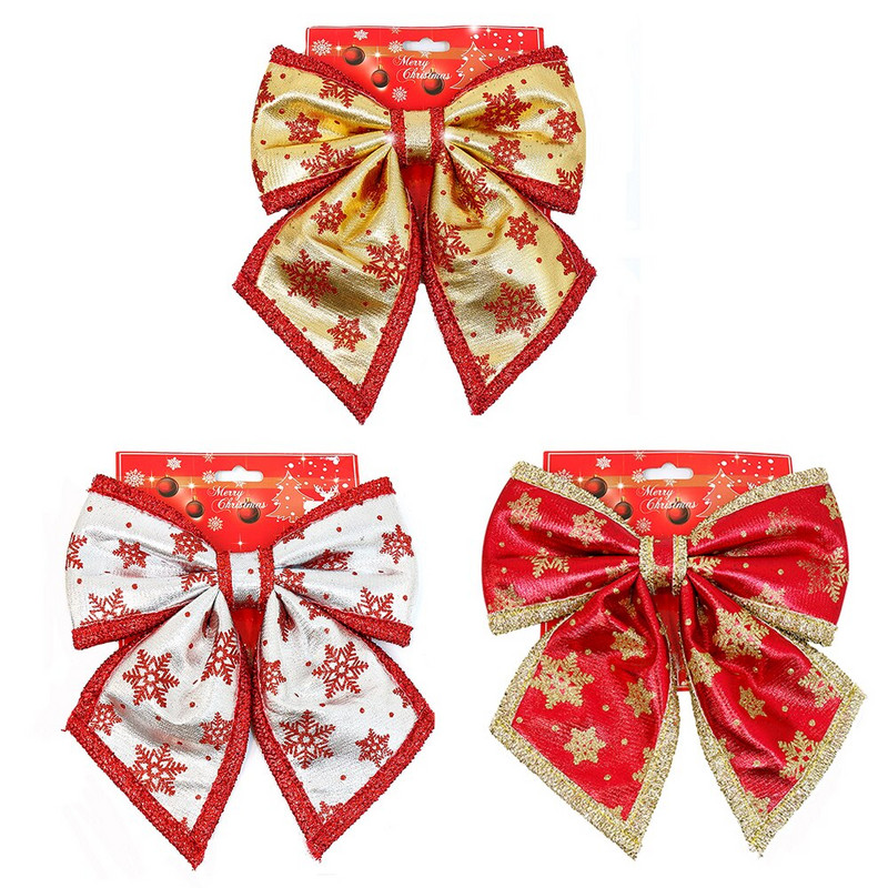 3 buc funde de Crăciun decorațiuni pentru agățat de Paște de Crăciun, auriu, roșu, fulg de zăpadă, ornamente cu fundă, decorațiuni de petrecere pentru acasă, cadou Anul Nou 2022