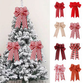 Pom de Crăciun mare roșu lenjerie carouri bowknot handmade cutie cadou ambalaj decorative mari funde pentru petrecere de Anul Nou Decor de nuntă