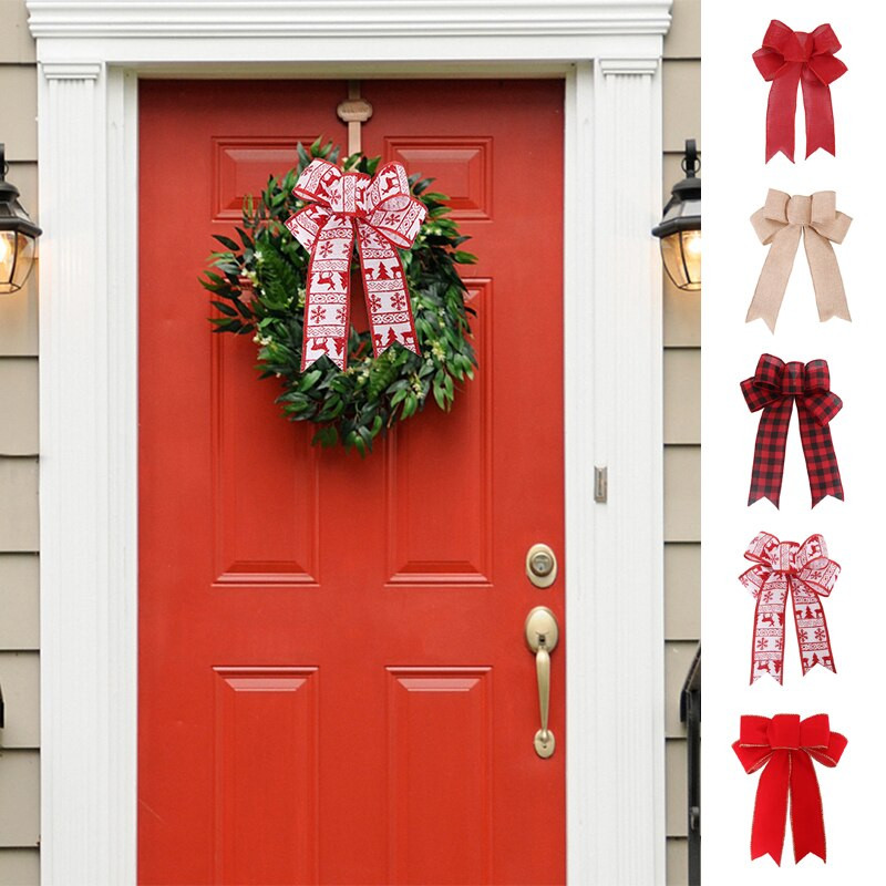 Pom de Crăciun mare roșu lenjerie carouri bowknot handmade cutie cadou ambalaj decorative mari funde pentru petrecere de Anul Nou Decor de nuntă