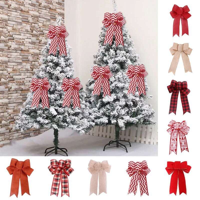 Pom de Crăciun mare roșu lenjerie carouri bowknot handmade cutie cadou ambalaj decorative mari funde pentru petrecere de Anul Nou Decor de nuntă